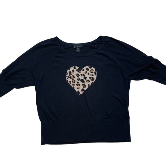 Lane Bryant Sweaters - Lane Bryant Cotton Blend Black Short Sleeve Sweater Animal Print Heart, Size 18